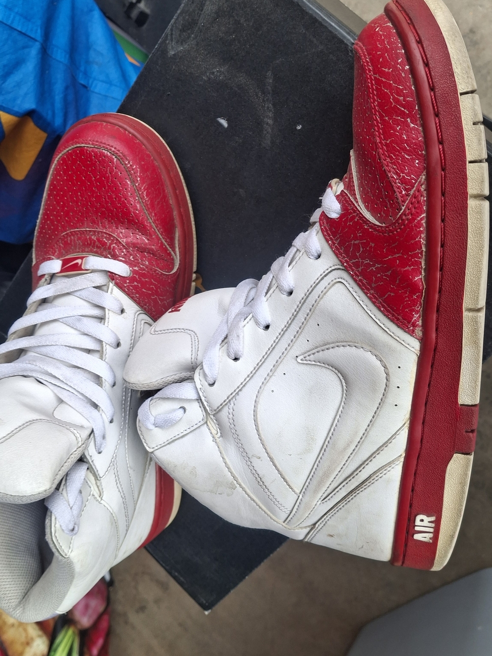 Nike White and Red High-Top Sneakers